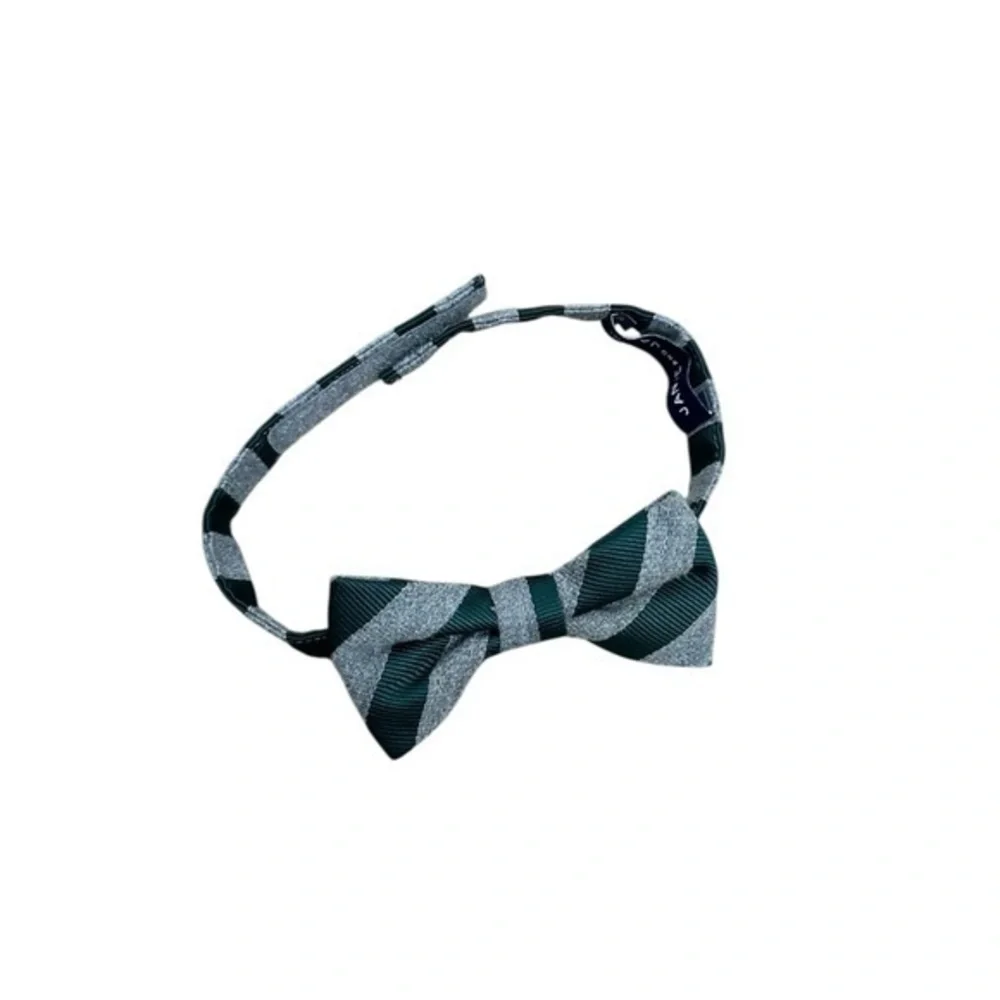 Janie and Jack Dark Green and Gray Striped Bow Tie